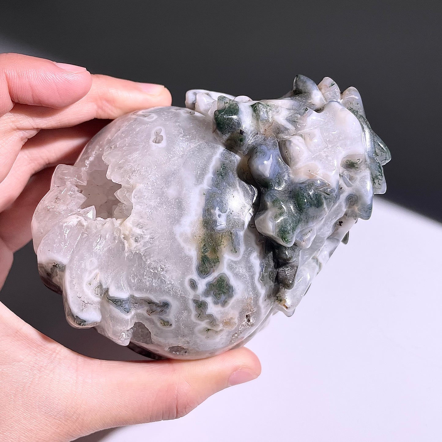 B411◇1点物◇モスアゲート 竜亀◇100×80×72mm◇天然石・鉱物・パワーストーン